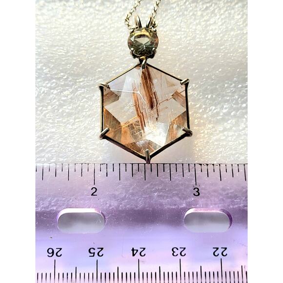 Large Gold  Rutilated Quartz Spiritual Hex Necklace Sterling Plus 2nd Crystal - Picture 11 of 11